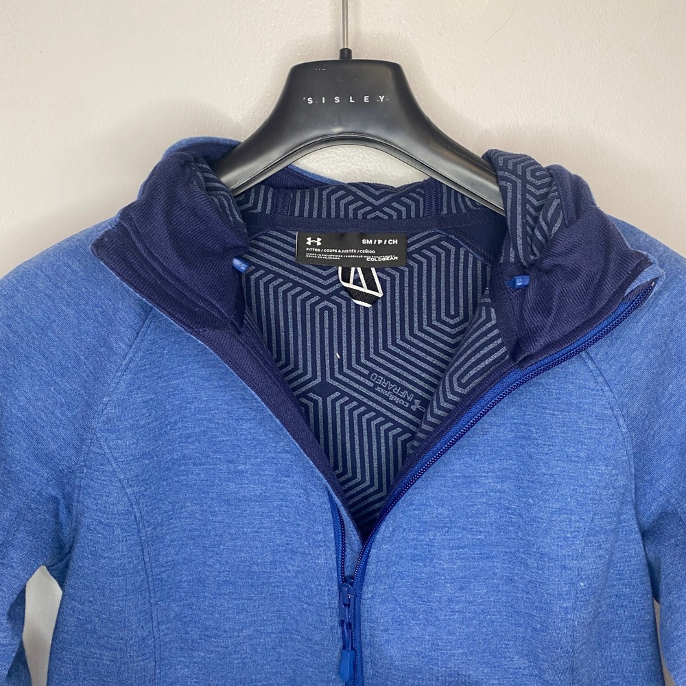 Under Armour ColdGear Infrared Full Zip Hoodie Blue Heathered Jacket Small NWOT